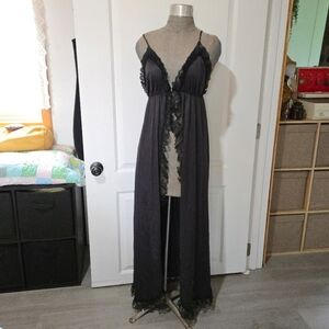 Vintage Erica Loren NY Black Lace Trim Nylon Nightgown, SIZE L